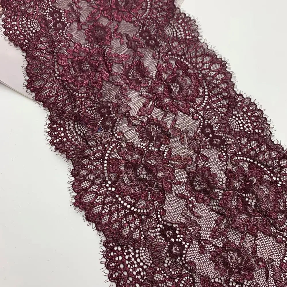 3y/lot 22.50cm Shiny Grey Purple Teal Blue Eyelash Elastic Lace Trim With Shimmer Trimming Garment Accessory DIY Material Fabric