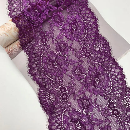 3y/lot 22.50cm Shiny Grey Purple Teal Blue Eyelash Elastic Lace Trim With Shimmer Trimming Garment Accessory DIY Material Fabric