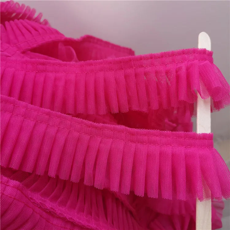 5CM Wide Double Layers 3D Pleated Mesh Lace Fabric Ruffle Trim Embroidered Collar Ribbon Sewing Clothing Skirt Splicing Material