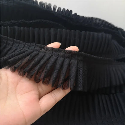 5CM Wide Double Layers 3D Pleated Mesh Lace Fabric Ruffle Trim Embroidered Collar Ribbon Sewing Clothing Skirt Splicing Material