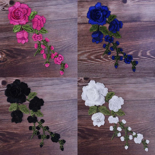 1pc Rose besticktes Nähen auf Patch Blumenpflaster Aufkleber für Kleiderabzeichen Nähen von Stoffanwendungen Lieferungen 12 Colors