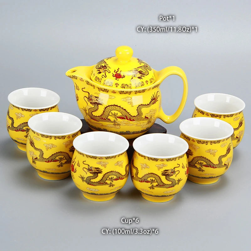 Chinese Ceramic Tea Set Kung Fu Porcelain Tea Cup Pot Set Dragon Teapot Teacup Kungfu Teaset Puer Oolong Tea Ceremony Teaware