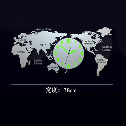 Creative World Map Large Luxury Wall Clock Modern Design Living Room Acrylic 3d Home Decor Silent Wall Clcok Reloj De Pared 2020