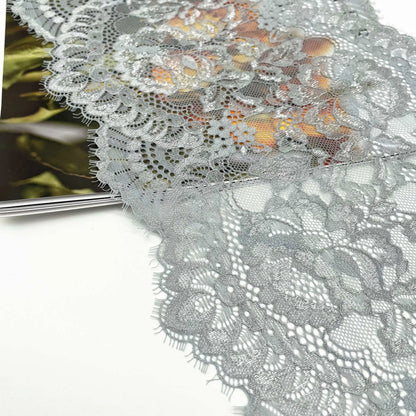 3y/lot 22.50cm Shiny Grey Purple Teal Blue Eyelash Elastic Lace Trim With Shimmer Trimming Garment Accessory DIY Material Fabric