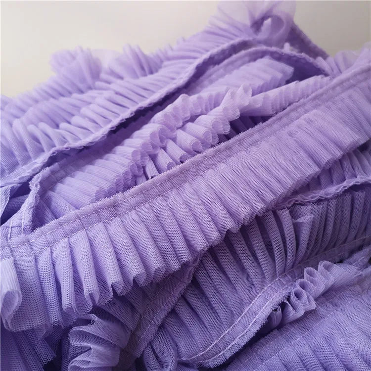 5CM Wide Double Layers 3D Pleated Mesh Lace Fabric Ruffle Trim Embroidered Collar Ribbon Sewing Clothing Skirt Splicing Material