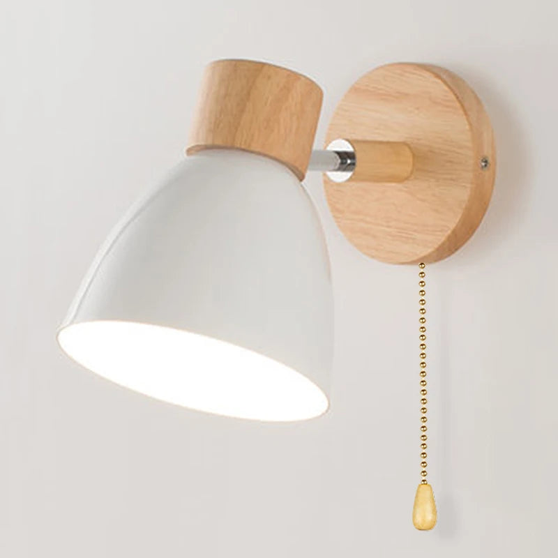 Houten Noordse wandlamp met schakelaar Moderne wandkandidaat voor slaapkamer Woonkamer Huisverlichting Macaroon 6 Kleuren Steerkop E27