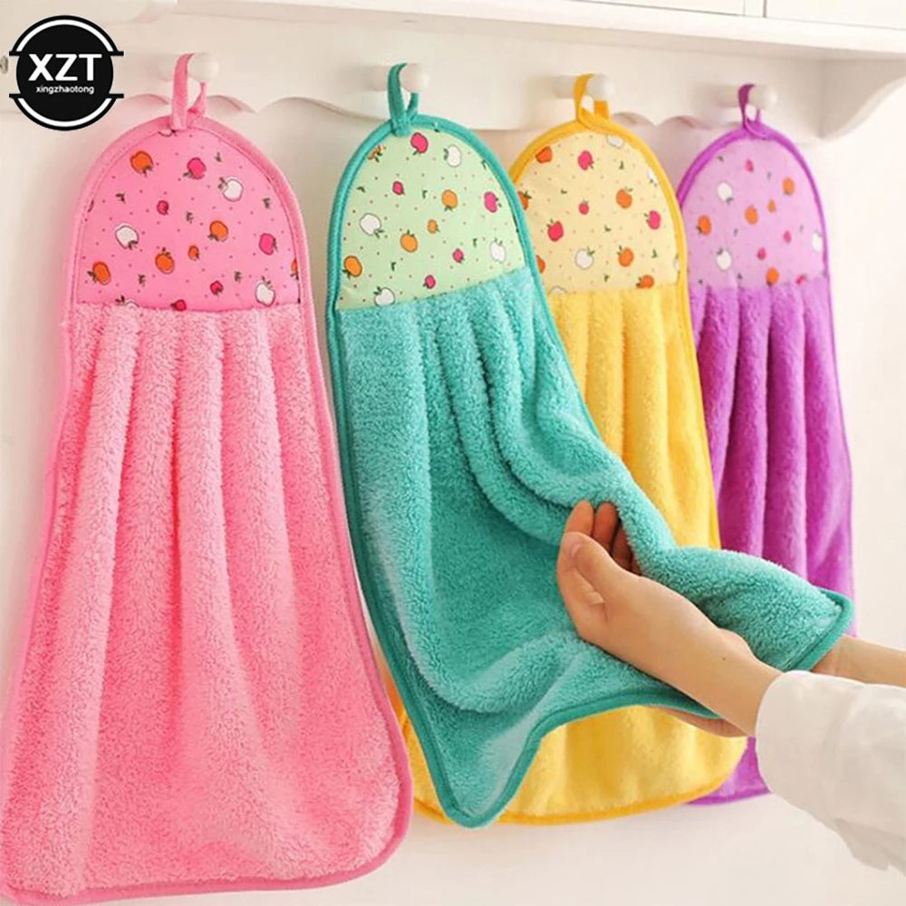 Coral Velvet Bathroom Supplies Soft Hanging Hand Towel Thickened Absorbent Cloth Dishcloths Hanging Cloth Kitchen Cleaning Towel