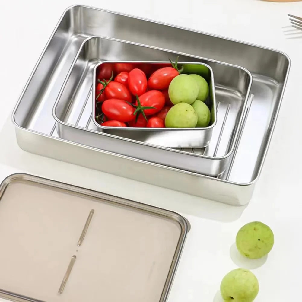 Réfrigérateur en acier inoxydable Boîte de rangement de viande Conteneurs de rangement alimentaire avec couvercle Réfrigérateur Organisateur Conteneur Cuisine Rangement