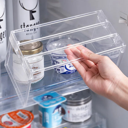 Frigo-Organisateuren Späichere Rack Frigo Layer Separator Regaler transparent Desktop Lea Spuerkëscht Accessoiren