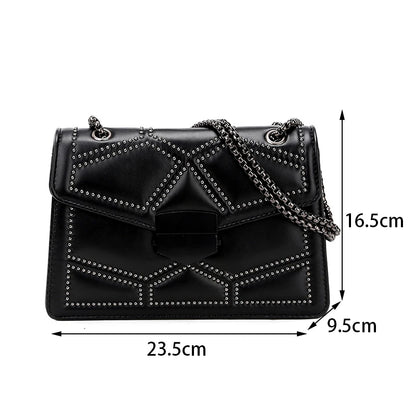 Yogodlns Catena del rivetto vintage Piccole spalle per donne Flap Pu Leather Fashi