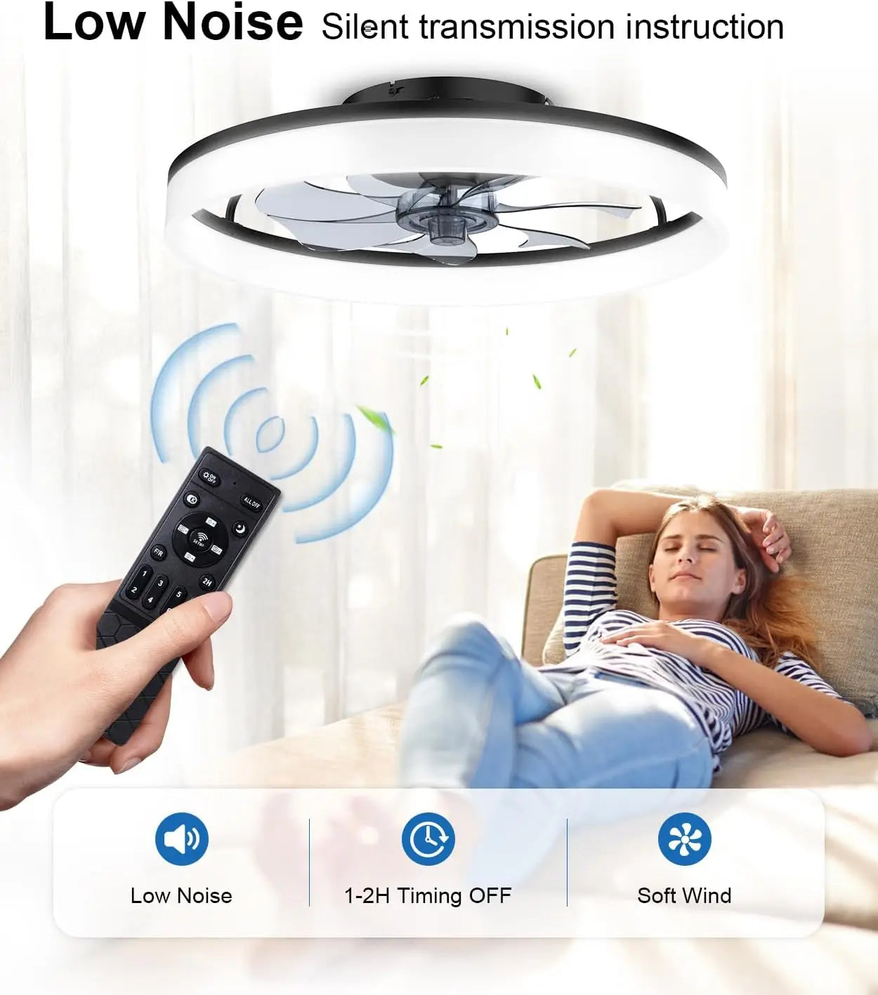 Modern ceiling fan with light and remote control, 19.7 "low-specification ceiling fan, with 6-speed and dimmable LED, APP 3CCT