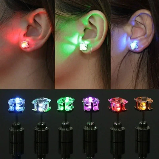 1 par iluminado LED Bling Ear Stud Rings coreanos de acessórios de zircão flash para festas Mulheres Christmas Glow Stick Stick