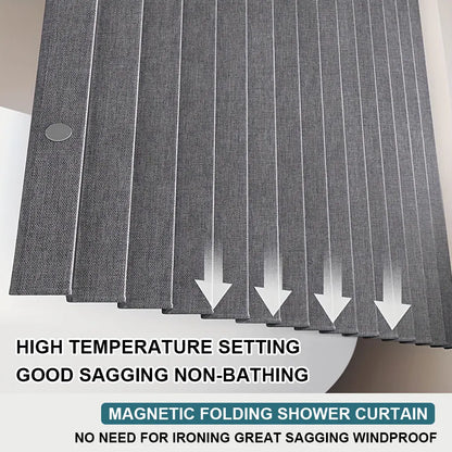 Foldable Magnetic Shower Curtain Waterproof Bath Curtain with 14 Hooks Bathroom Curtain Modern for Bathroom