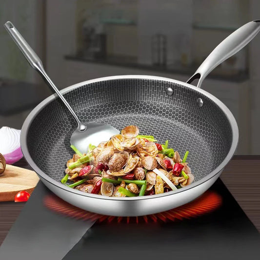 Stainless Steel Wok Non Stick Honeycomb Double Sided Stir-fry Pan Non-stick Cookware Cooker Nonstick Frying for Eggs