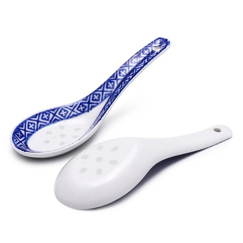 5st Cvenent Ceramic Spoon Multi-Function Chinese Style Scoop Porridge Spoon Table Soppsked för hemrestaurang