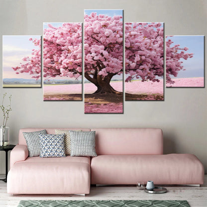 5 Pieces Modular Wall Art Home Decor Canvas Paintings for Interior Pink Tree Flower Picture Modern Room Decoration Framework