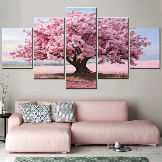 5 Pieces Modular Wall Art Home Decor Canvas Paintings for Interior Pink Tree Flower Picture Modern Room Decoration Framework