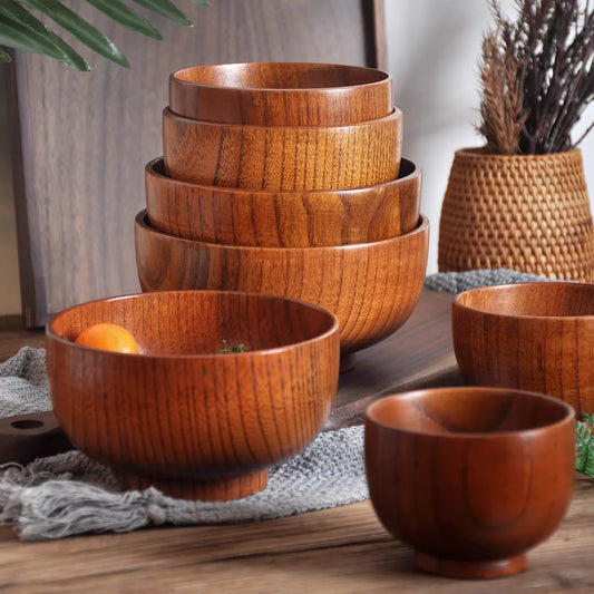 Japanese Wooden Bowls Jujube Wood Children Baby Adults Small Soup Bowls Solid Wood Salad Bowls Retro Household Tableware