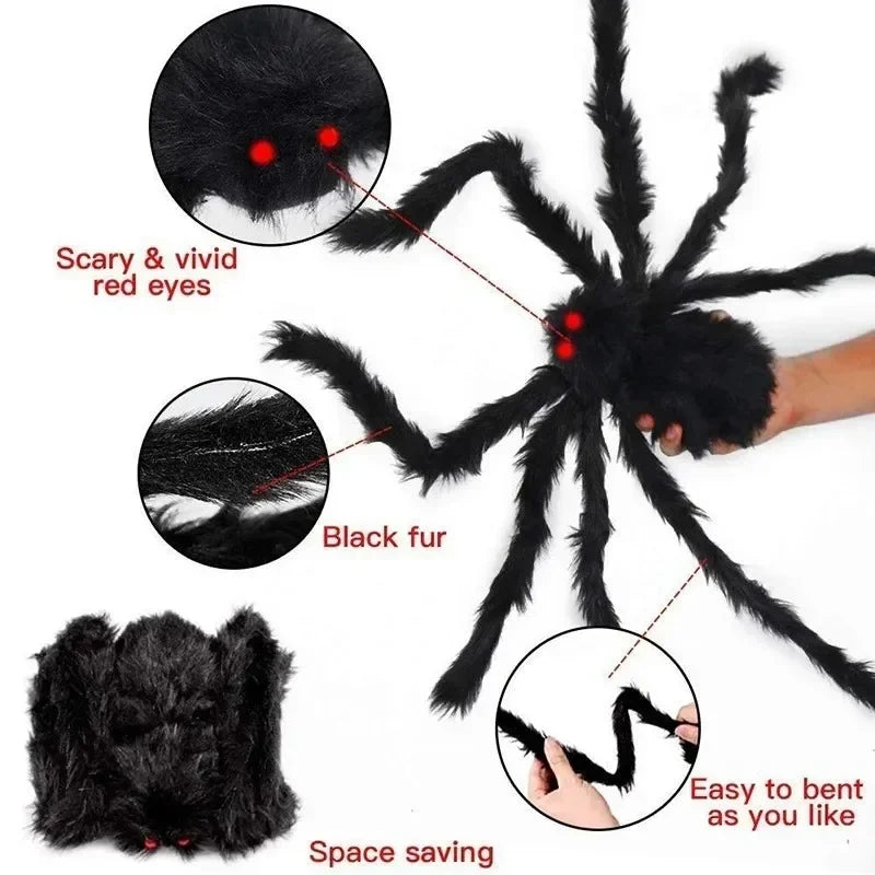 1/3pcs Giant Black Plush Spider Halloween Dekorationer Udendørs skræmmende store edderkopper Halloween Party Bar Haunted House Horror Props