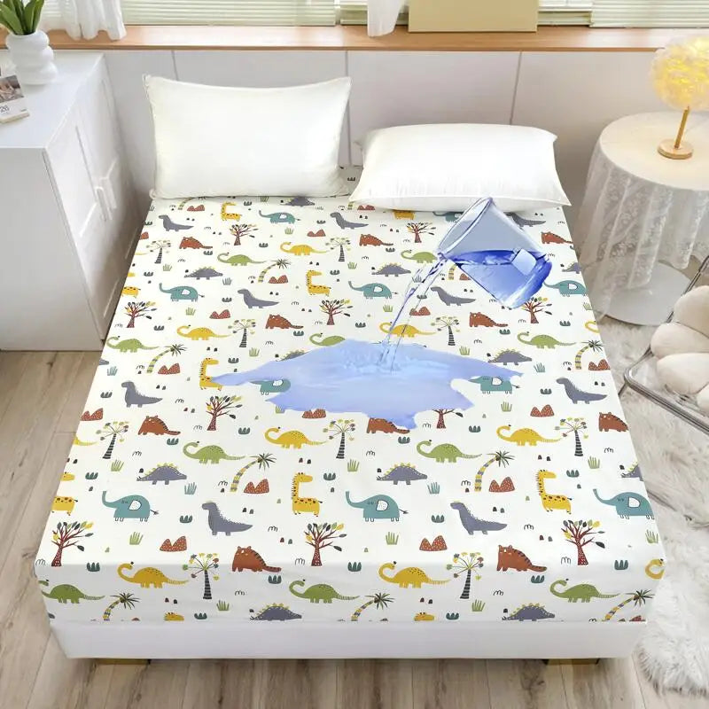Kuup-Polyester 360° waterproof Cartoon Fitted Sheet Only(no pillowcase) Elastic Band Around Mattress Cover King Size Bed Cover