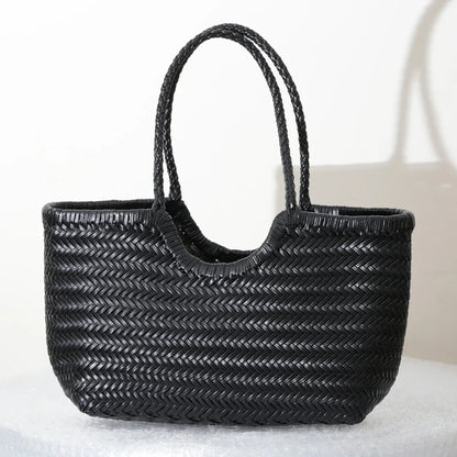 Handbags Women's Genuine Leather Shoulder Bag Weaving Casual Shopping Bag Vintage Big Tote Purse Cowhide Cross Hand Bags Lady