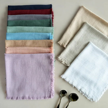 1Pc 45x45cm Solid Color Square Tassel Plain Cloth Cotton Linen Home Kitchen Table Dinner Western Napkin