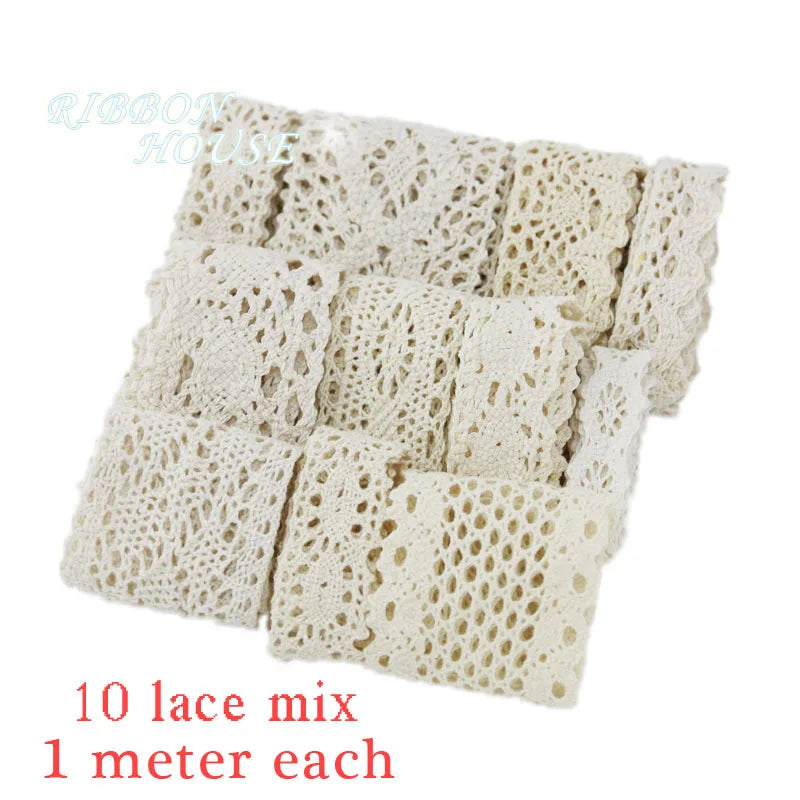 (5Meter/roll) White Beige Cotton Embroidered Lace Net Ribbons Fabric Trim DIY Sewing Handmade Craft Materials