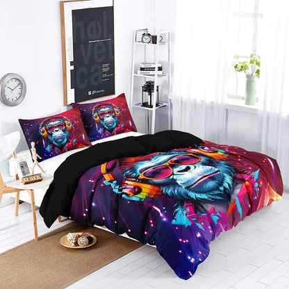 Ensemble 3 pièces de literie en polyester mate 90gsm, couverture de la peau, chaleureuse, confortable, 1 couette de couette + 2 taies, imprimé numérique créatif