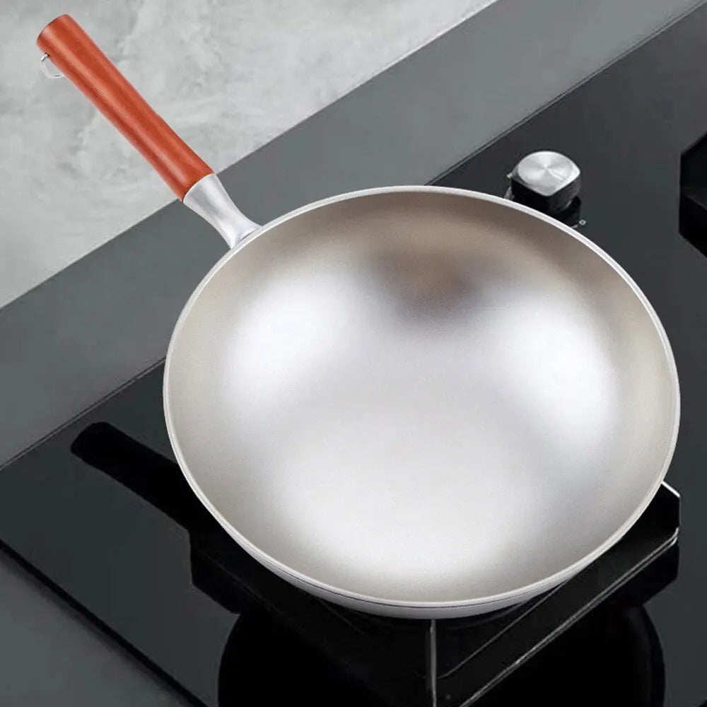 Pure Titanium Wok Non-Stick Bucătărie din bucătărie necorespunzătoare Pan Gospodărie rotundă cu fundul cu fundul de jos