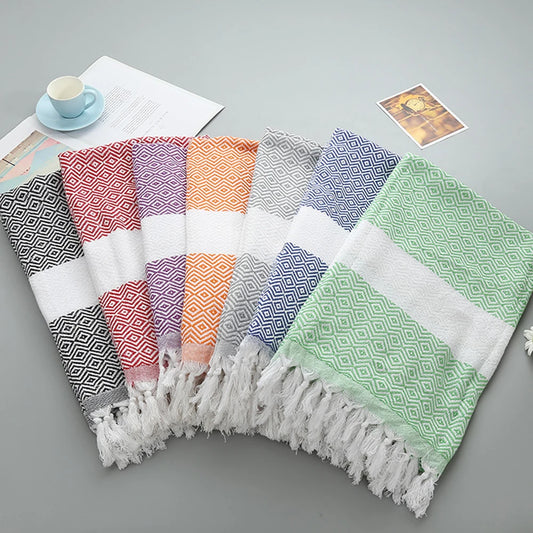 Serviette à plage turque épaissie Place Tassel Diamond Resort Resort Planche Coton Linage Jacquard Diamond Check Bath Towels 100x180cm