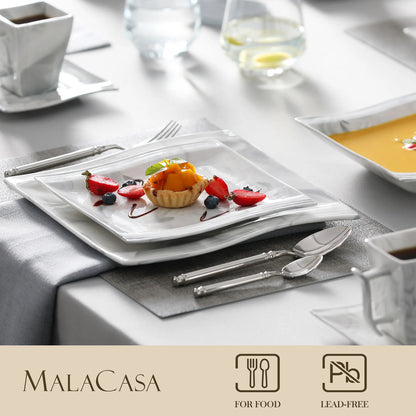 MALACASA FLORA 30/60PCS Marble Porcelain Dinnerware Set with 12*Dinner Plate,Dessert Plate,Soup Plate,Cups&Saucers Tableware Set