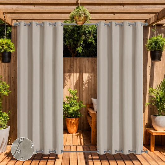100% Waterproof Outdoor Curtains with Double Grommet for Patio Gazebo Pergola Windproof Privacy Curtains Thermal Insulated