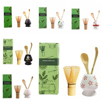 4PCS New Bamboo Ceramic Matcha Whisk Set Food Grade Safe Japanese Matcha Tea Set Traditional Reusable Chasen Holder Stirring