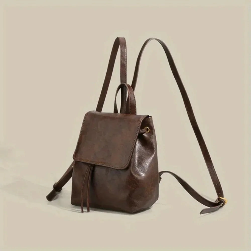 Small Drawstring Flap Backpack Women Mini PU Leather Textured School Backpack Fashion Travel Commuter Bag Girl Bakpacks