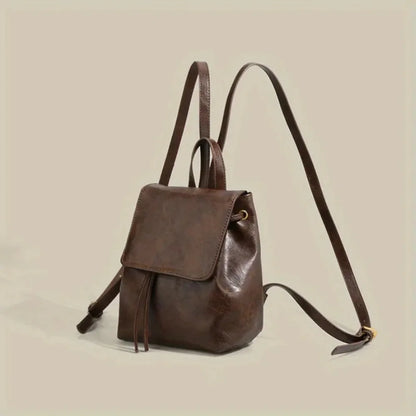 Small Drawstring Flap Backpack Women Mini PU Leather Textured School Backpack Fashion Travel Commuter Bag Girl Bakpacks