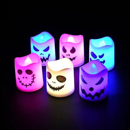 6PCS Halloween LED Ghost Pumpkin Candle Light Glowing Lamp Halloween Party Home Bar Decoration Haunted House Horror Props Props