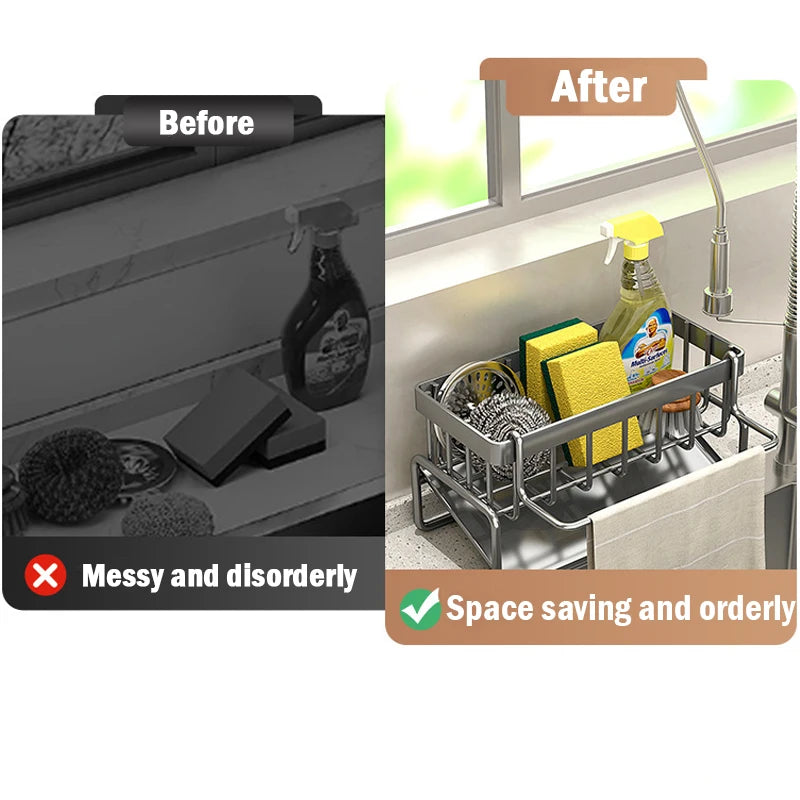 Ferramentas de limpeza de pia Rack de armazenamento Cozinha multifuncional rack de drenagem de aço inoxidável para o organizador de limpador de esponja cabide