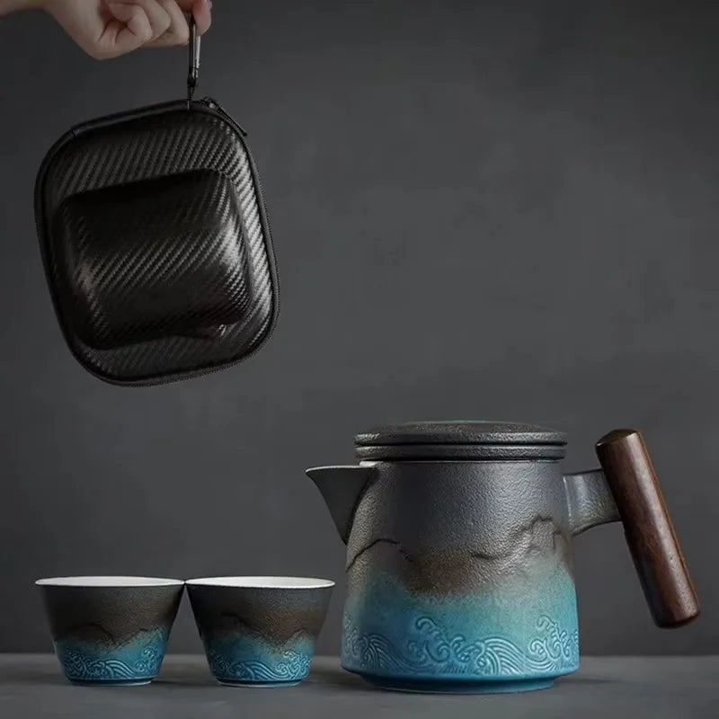 Ceramic Portable Kung Fu Tea-Making Sets Simple Modern Outdoor Travel Tea Sets Teapot Original and Funny Gifts Household Teaware
