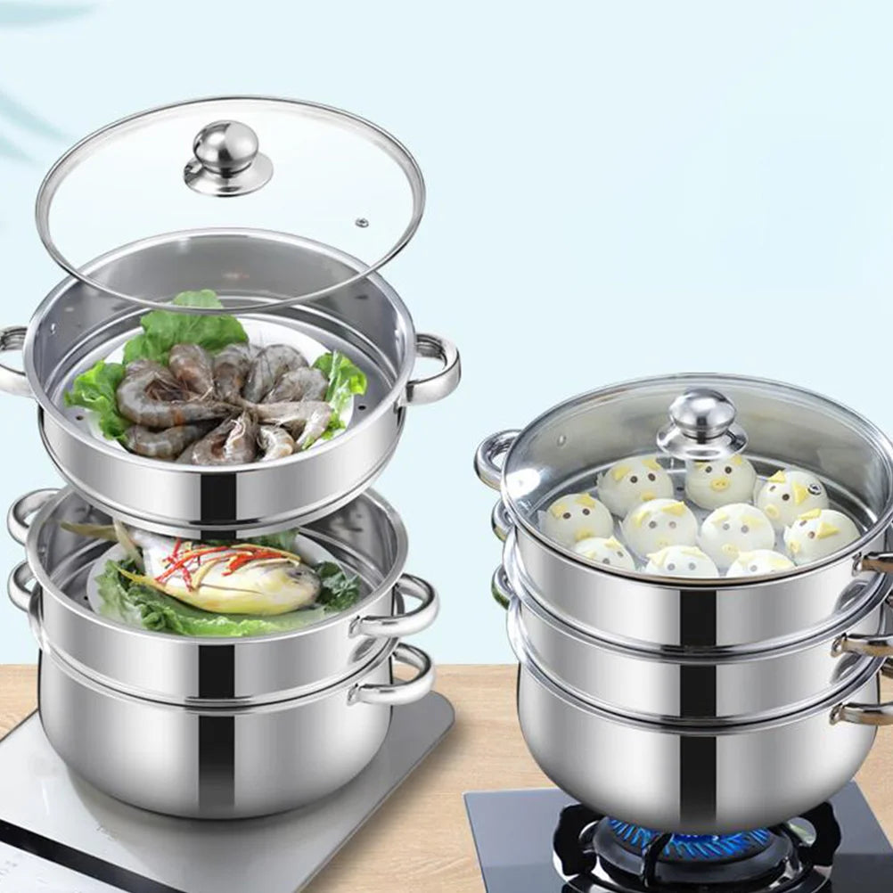 Pot Steamer Stainless Steel Steam Cooking Soup Cookware Steaming Food Stock Vegetable Set Layer Steamers Pots Stockpot Tier Lid