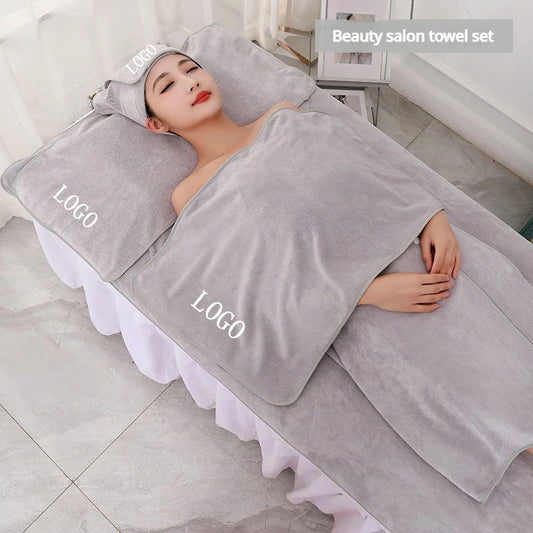 5pcs Spa gewidmet Dowwelen verdauen Schéinheetssalon personaliséiert Logo Bad Handduch Set Patron Pistoul huet Ären Numm TOWELDT