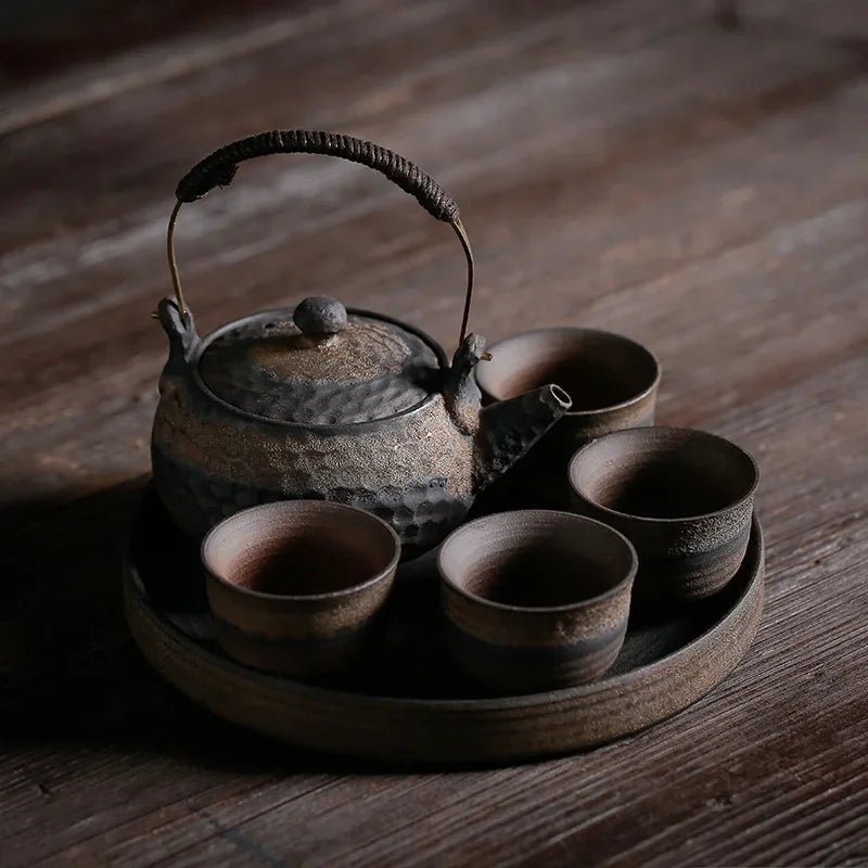 Japanese Crude Tao Yi Pot Four Cups of Tea Set Ceramic Kung Fu Tea Teaware Ceramic Tea Set Ceramic Tea Set Travel Tea Set TeaSet