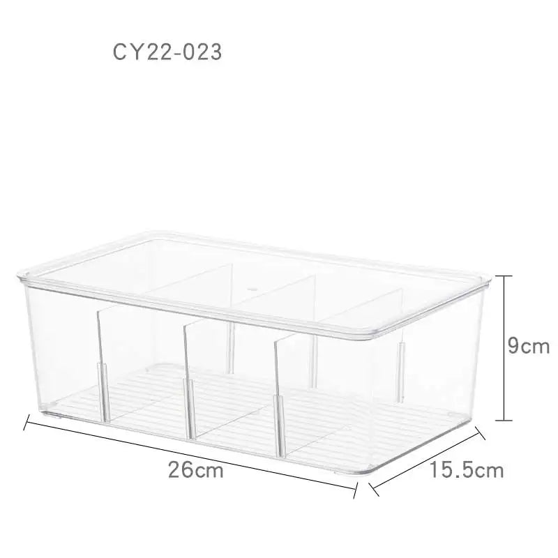 4 Compartment Food Storage Organizer Bins Clear Plastic Pantry Kitchen Fridge Cabinet Holder Packet Snacks Pouche Spice Packets