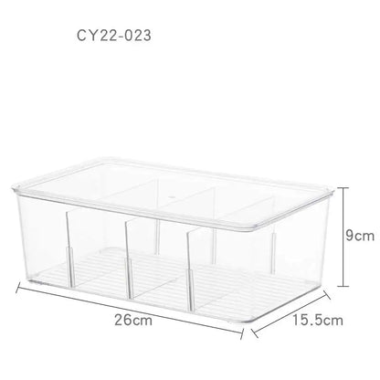 4 Compartment Food Storage Organizer Bins Clear Plastic Pantry Kitchen Fridge Cabinet Holder Packet Snacks Pouche Spice Packets