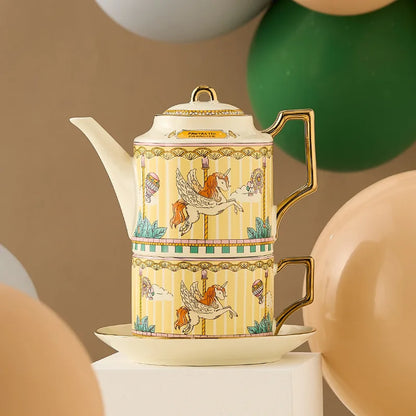 Ceramic Teaware Sets Teapot Teacup & Saucer and Spoon Carousel Pattern Stackable English Afternoon Tea Set  for Household Gifts