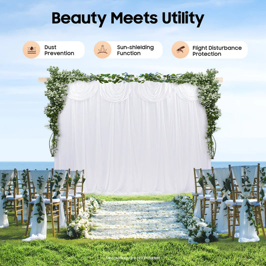 3*3M Curtain Drape Draped Curtain Pure White Canopy 68DD Ice Silk For Bedroom, Living Room