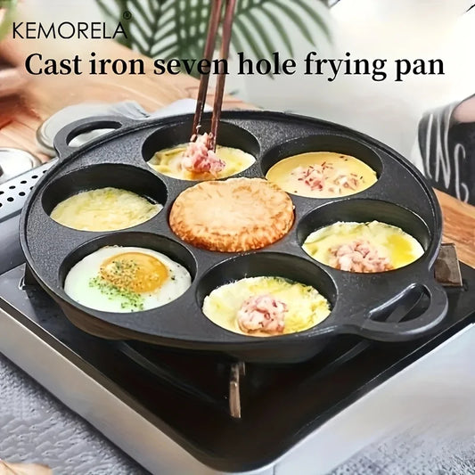 7 Hole Frying Pot Cast Iron Skillet Omelet Pan Non-Stick Egg Pancake Steak Pan Kitchen Cooking Ham Pans Breakfast Maker Cookware