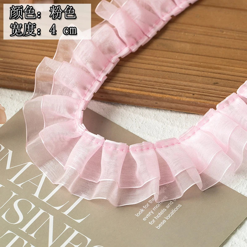 2meters High Quality 2024 Pleated Lace Ribbon Trimming For Party Dress Decorative Clothing Diy Crafts Supplies Needlework Fabric