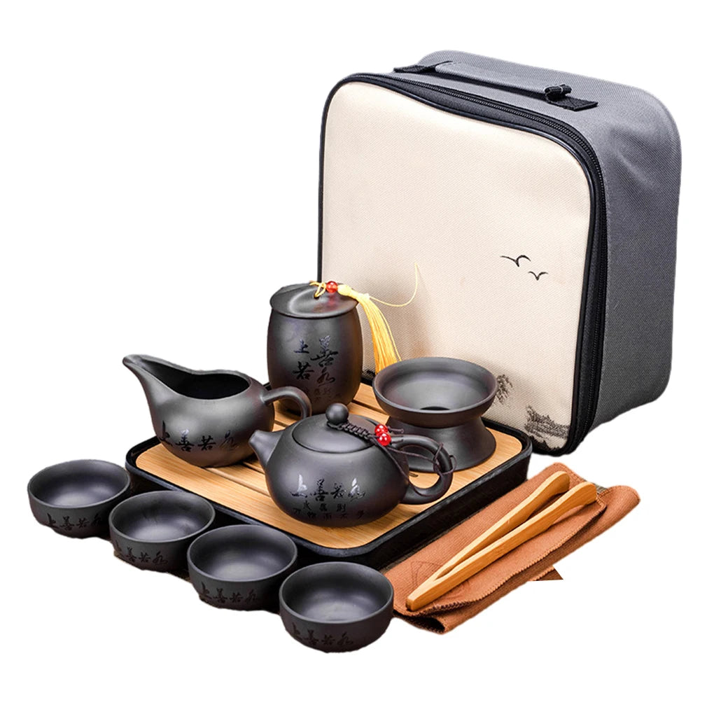 10PCS Purple Clay Kung Fu Tea Set Chinese Tea Set Porcelain Tea Cup Set Teapot Tea Cup Portable Tea Set Storage Bag