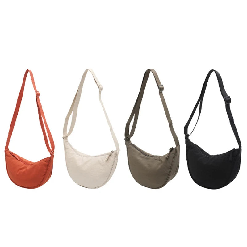 New Simple and Casual Solid Color Nylon Large Capacity Women's Dumpling Bag Shoulder Bag for Travel and Commuting