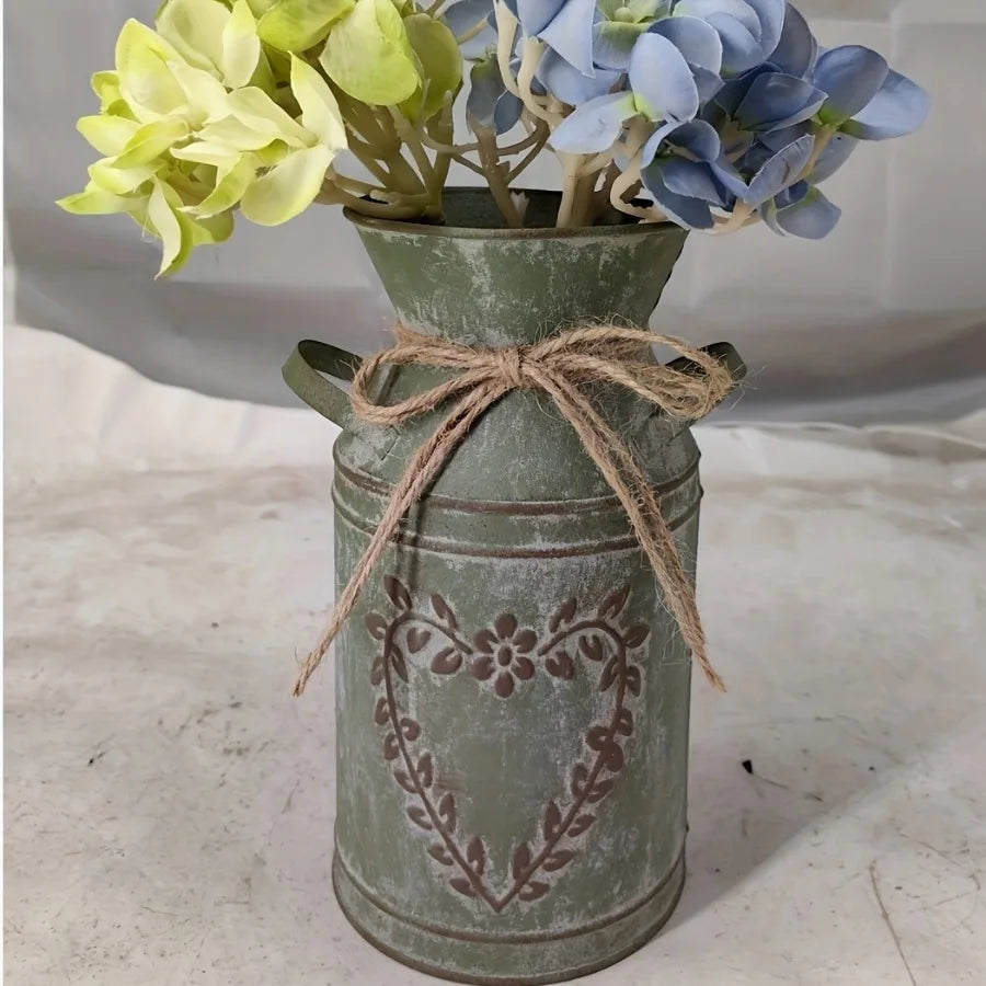 Retro metal and simple decorative vases, coarse-leaf milk kettles for flower arrangement, garden flowerpots and flower buckets